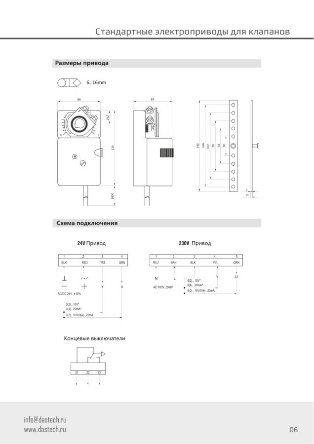 Электропривод Dastech DA-02N24A-SR 2 Н·м, 24 В, 0–10 В