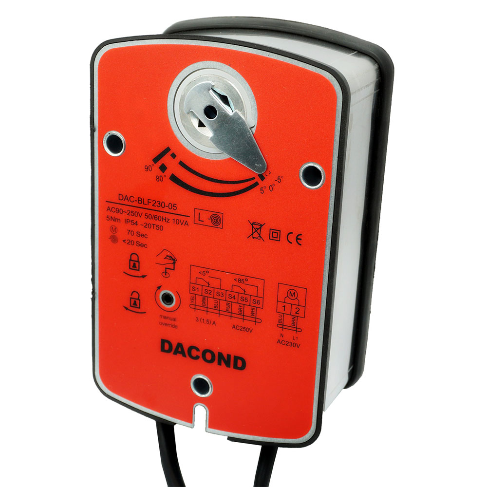 Электропривод DACOND DAC-BLF230-15T (15 Н·м, 230 В, для ОЗК, с пружиной, термоэлемент 72 °C)