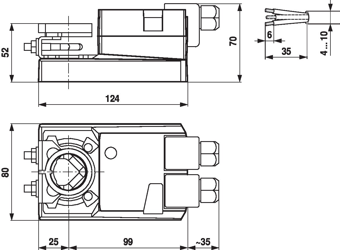 Габаритный чертёж Belimo NM24A-S-TP
