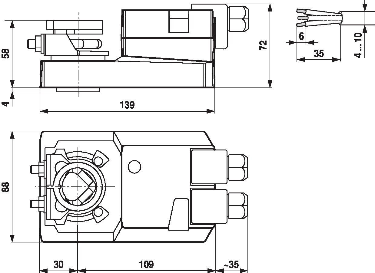 Габаритный чертёж Belimo SM24A-S-TP